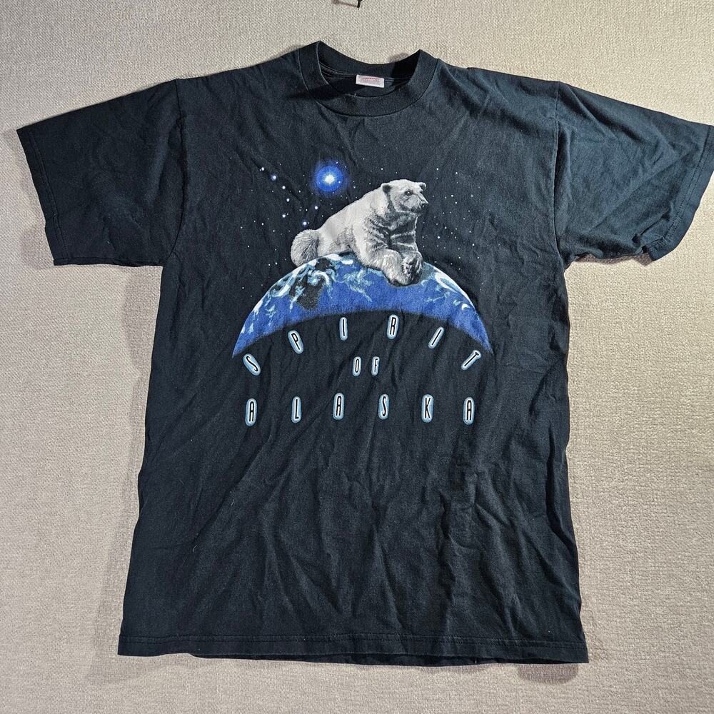 Vintage 90s Spirit of Alaska Polar Bear Nature Shirt Mens L Black Jerzees